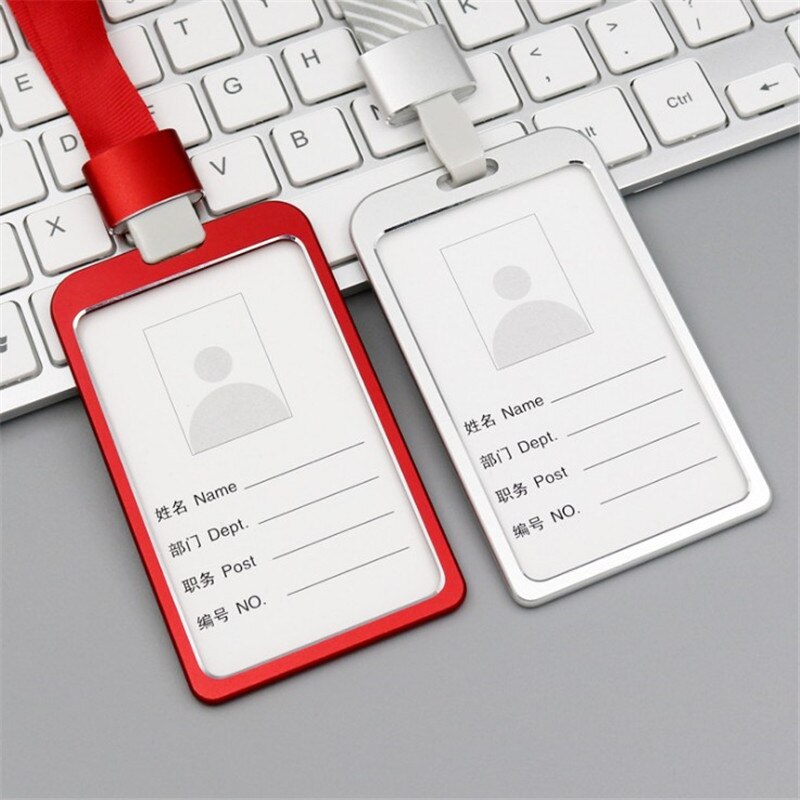 1Pc Aluminium Werk Naam Kaarthouders Visitekaartje Werk Card Id Badge Lanyard Houder Verticale Metalen Id business Case