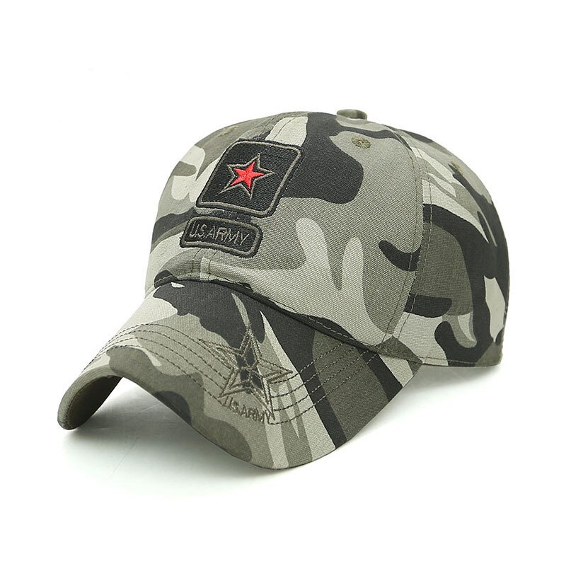 Herre camouflage baseball cap bomuld broderet cap brev fem-stjernet udendørs bjergbestigning cap: Camouflage