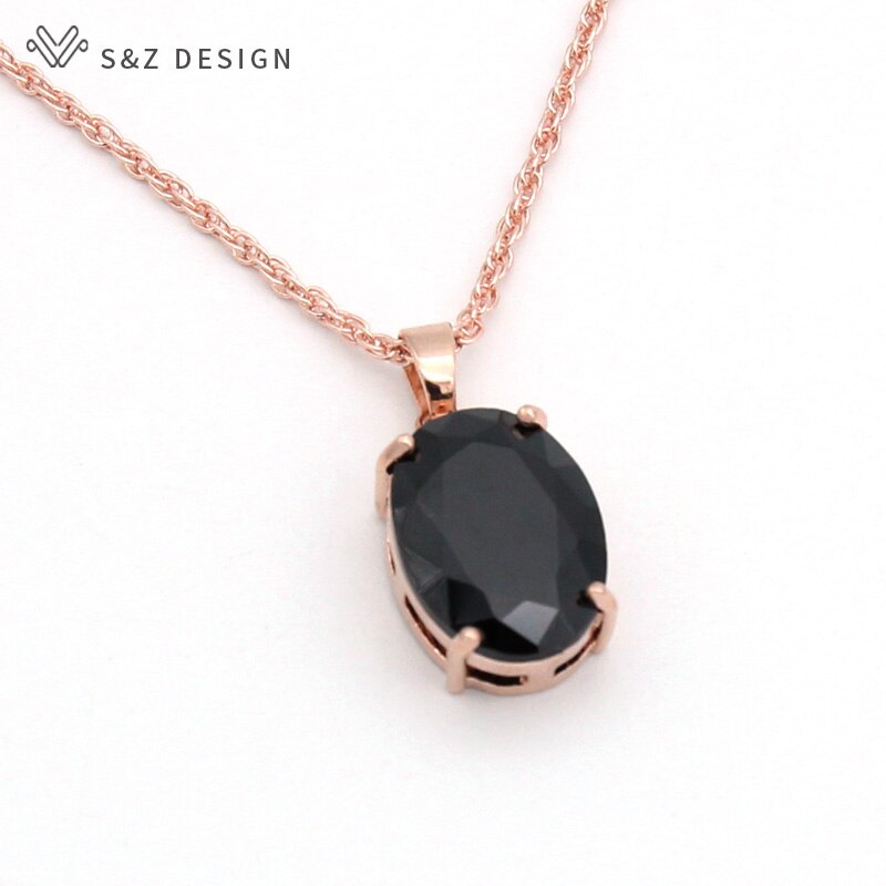 S&Z Oval Egg Shape Cubic Zirconia 585 Rose Gold White Gold Pendant Necklace For Women Wedding Party Jewelry: RGBK