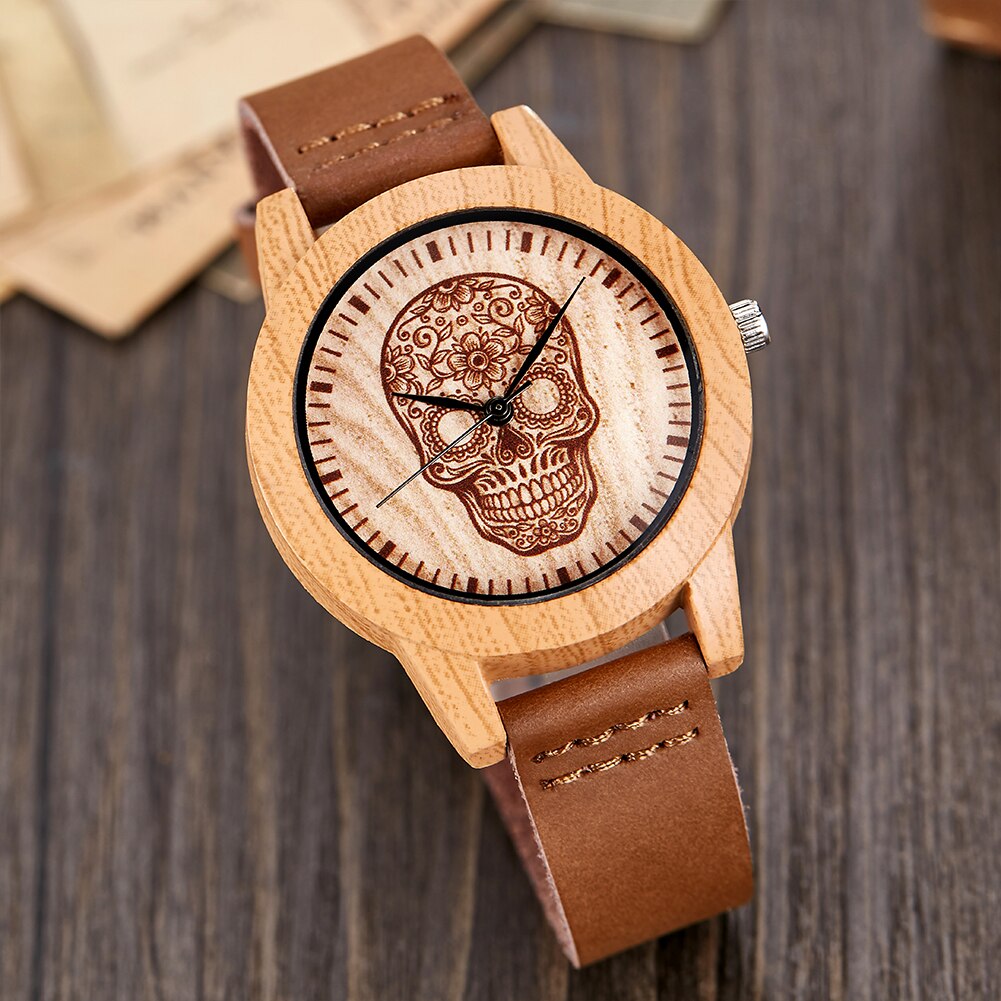 Wood Watch Men Women Couple Quartz Imitation Bamboo Wooden Male Animal Horse Watch Watches Leather Wrist Clock Reloj: W1 for Women