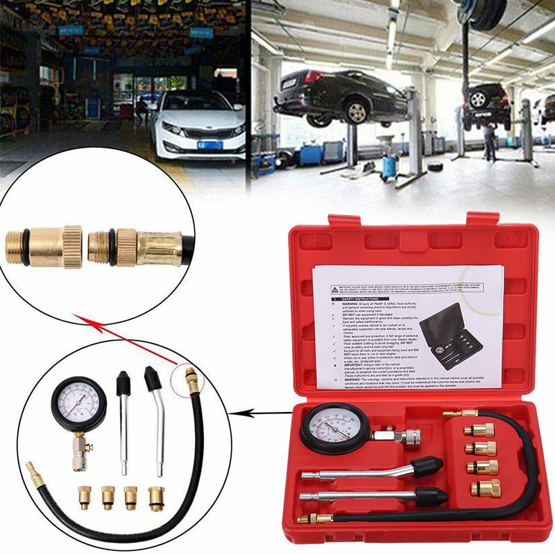 Tester di compressione manometro Kit Tester motore Auto benzina motore a Gas bombola Auto moto manometro Kit 0-300psi