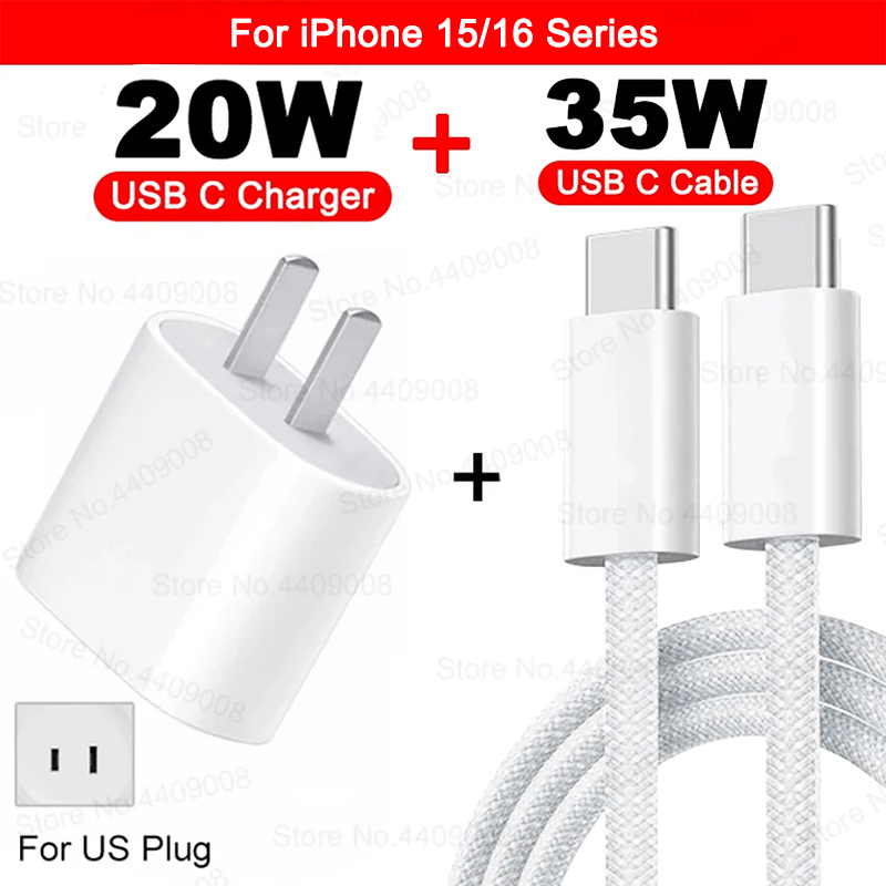 UU. Adaptador de LA UE 20W PD Cargador Rápido Para el iphone 13 12 11 14 15 16 Pro Max Plus USB C Tipo C Cargador de Carga Rápida Cable Accesorios: CH
