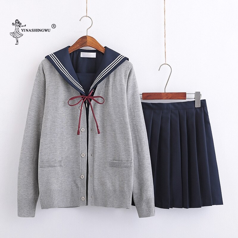 Navy blue JK uniform Autumn Summer Short/long Sleeve Japanese School Uniforms For Girls Sailor Pleated Skirt JK Sets Uniform