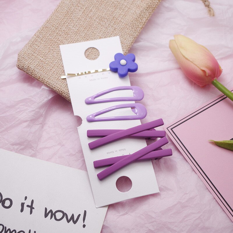 5 Stks/partij Leuke Meisjes Haarspelden En Clips Set Baby Kids Bloem Barrette Haarspelden Snoep Kleuren Kind Hoofddeksels Haar Accessoires: 03Purple