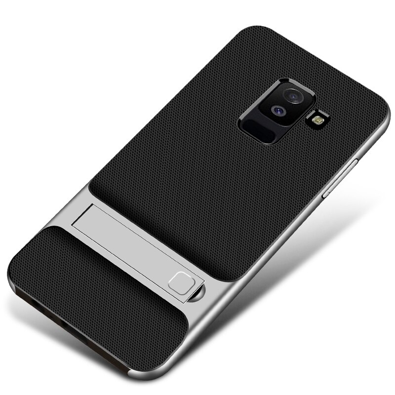 Luxury Full Cover for Samsung Galaxy A6 / A6 Plus + Phone Cases 3D Stand Silicone Hybrid 360 Protective Back Armor Fundas: Samsung A6 2018 / Royce Silver