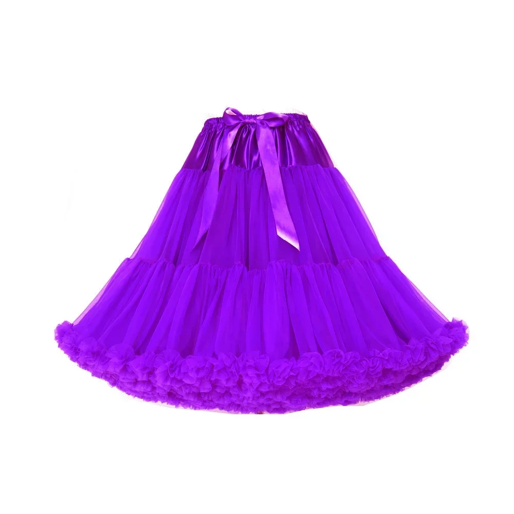 Ekstra langt dameskjørt med mer farget tyll, puffy rosa, bryllup, brudekjole, underskjørt, tutu: Lilla