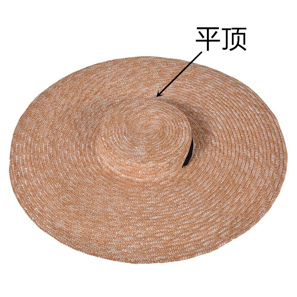 Oversized stråhat dame sommer solbeskyttelse sort patch stor strandhat: Sort bånd / Randen 15cm