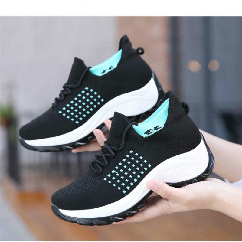 Kvinder sneakers åndbare mesh platform sko 5 cm forstærk snørebånd slidbestandige gymnastiksko skridsikre sokker flade zapatos mujer