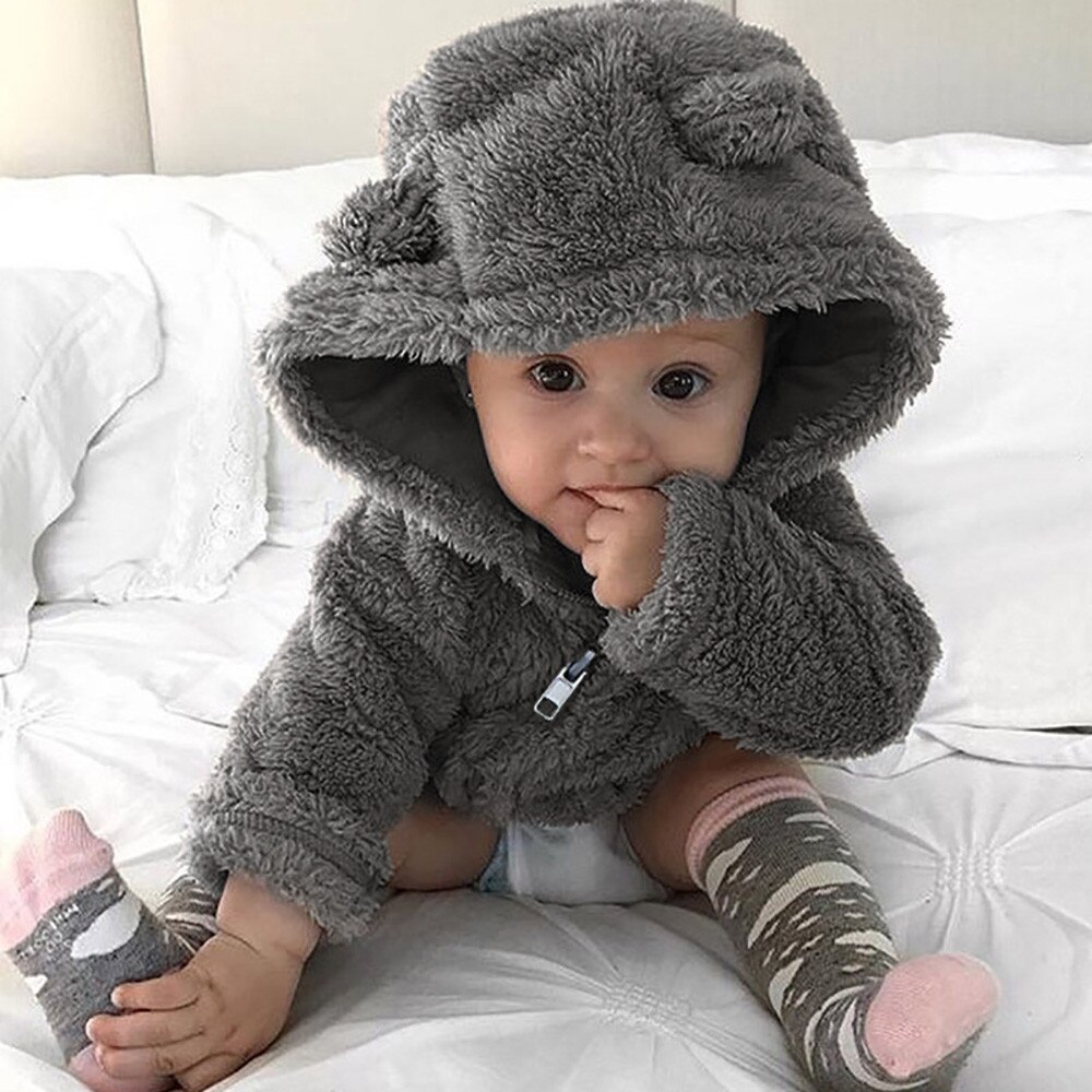 Leuke Pasgeboren Peuter Baby Jongens Meisjes Bont Hooded Herfst winter Warme Jas Jas Dikke Kleding Bovenkleding Grijs Andere