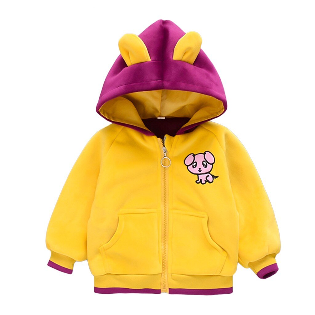 Manteaux chauds à capuche pour enfants, animaux de dessin animé, automne et hiver, pour filles et garçons: YELLOW / XL