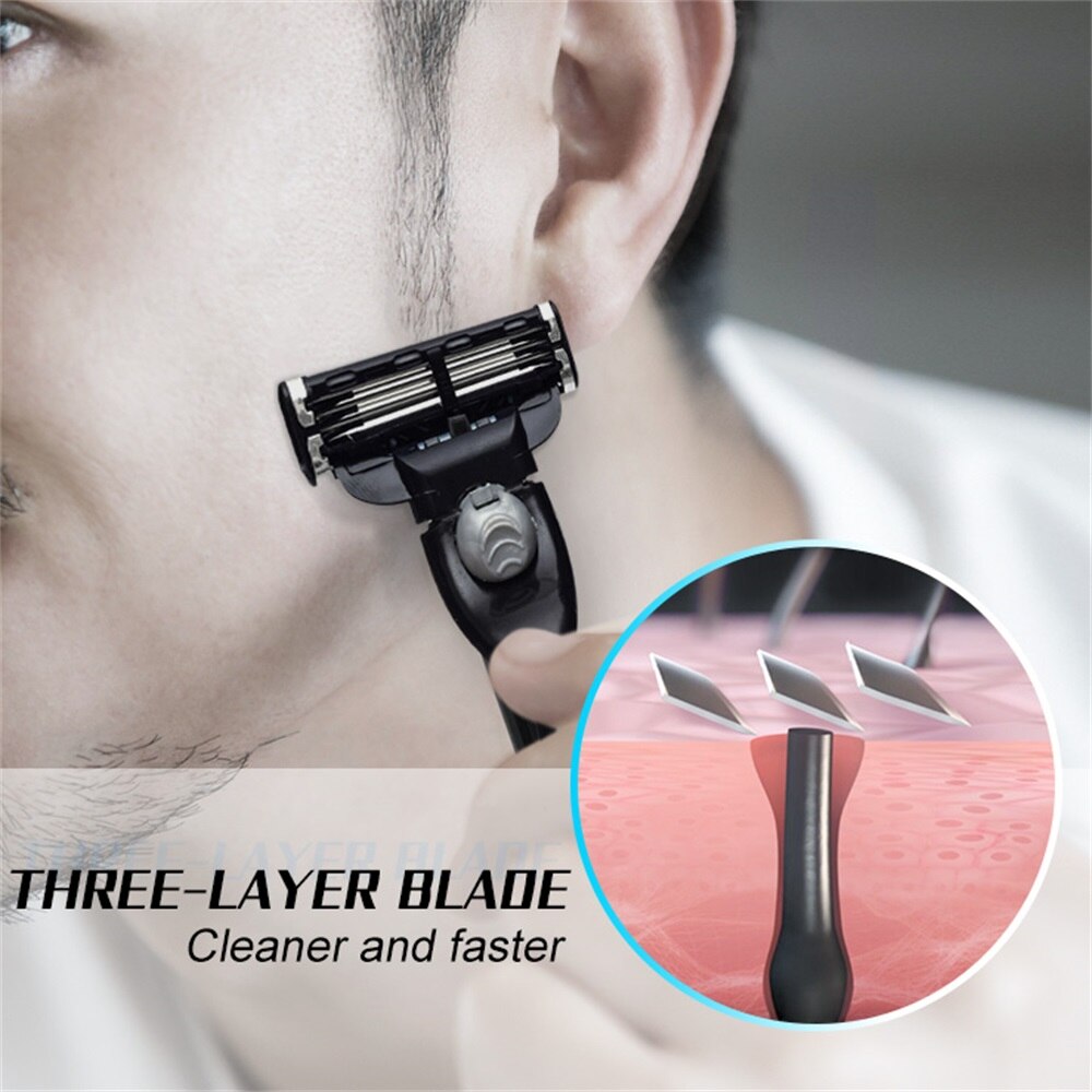 Rasoir à lame de rasoir à trois couches | 4 pièce/ensemble support Compatible 3 manuel, lame de rasoir, remplacement de lame de rasoir