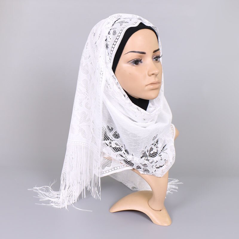 Hollow Out Flower Lace Hijab Sjaal Vrouwen Effen Kleur Vlakte Moslim Hoofd Haar Sjaals Wraps Winter Wit Zwart Rood