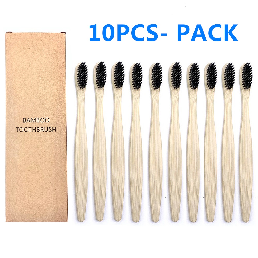 10 pièces brosse à dents en bambou biodégradable dents poils colorés brosse à dents en bambou naturel brosses à dents dentaires Eco Bambou: YELLOW