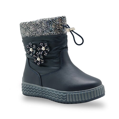 Apakowa-zapatos cálidos y suaves para niños y niñas, botas de nieve de media caña impermeables con perlas y flores, para invierno: navy / 9