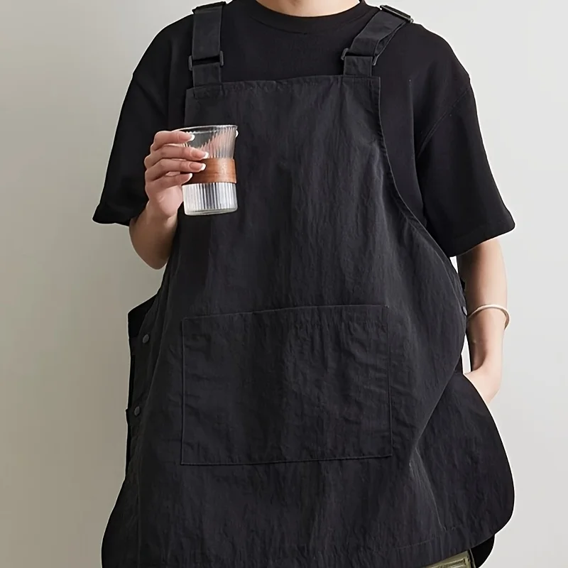 Japansk vandtæt arbejdsforklæde - unisex barista/cateringforklæde kraftig køkkenforklæde med lommer (sort/grøn)