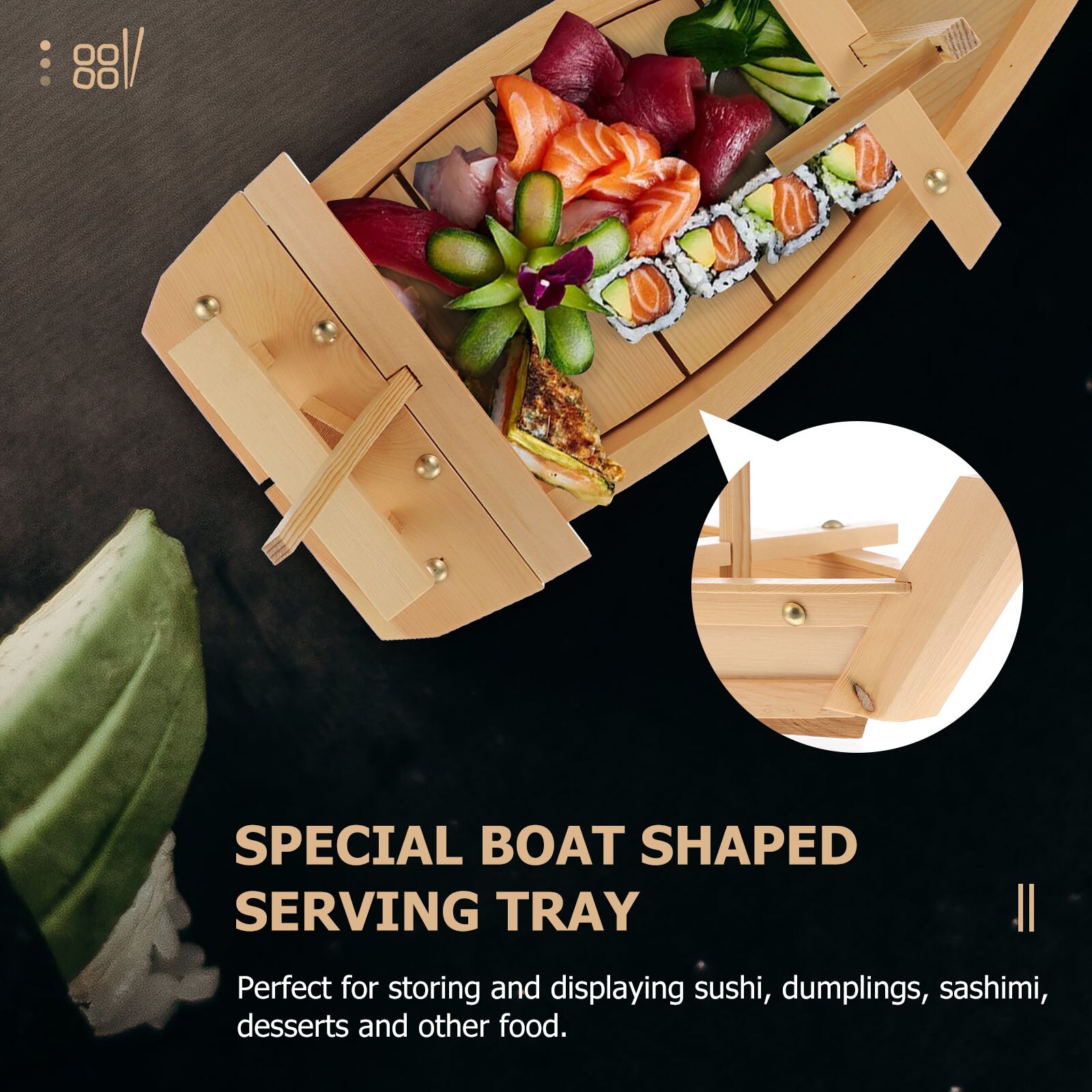 1Pc Sushi Boat Plate Sashimi Serving Plate Boat Shape Plate Wooden Tray