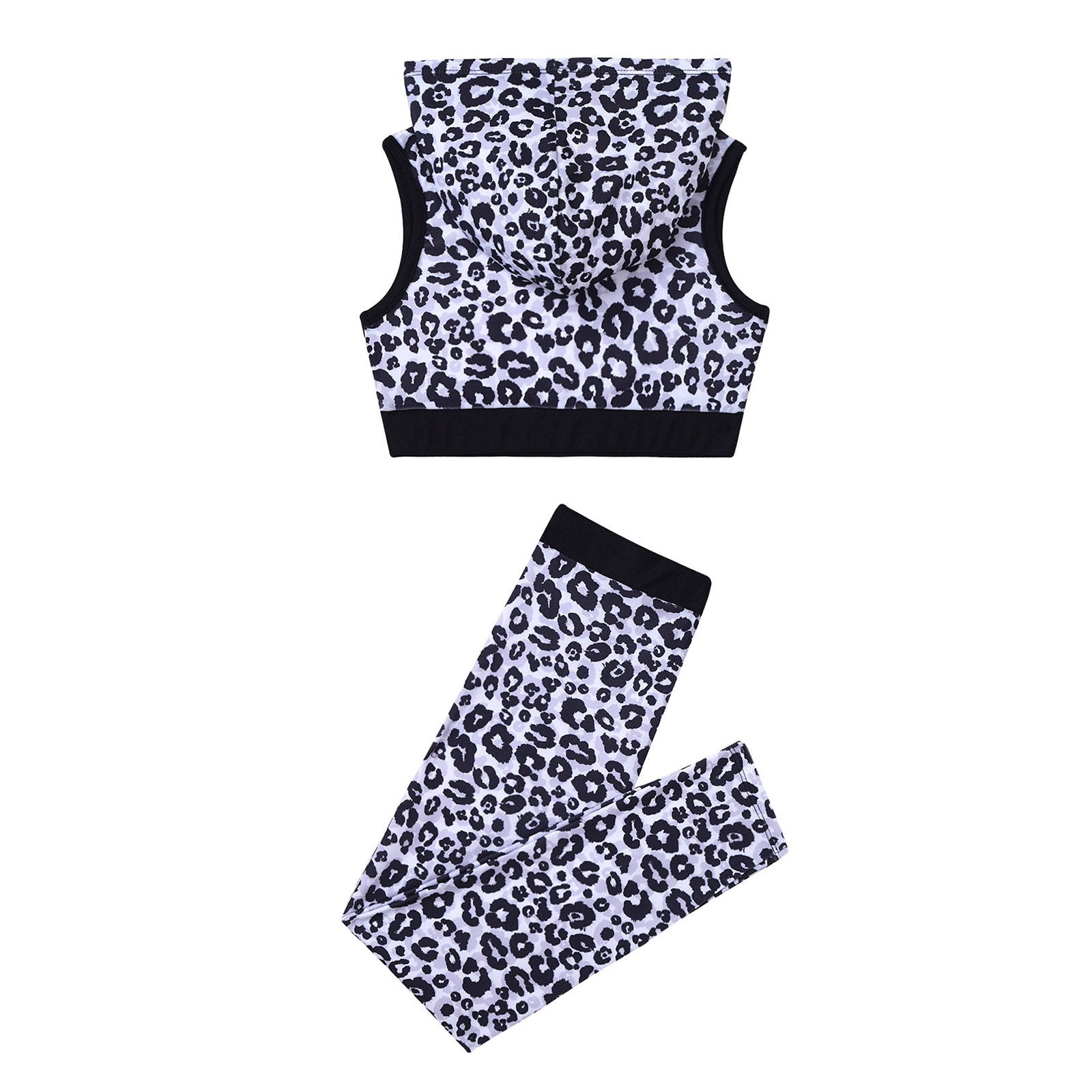 Yoga einstellen freundlicher Trainingsanzug Mädchen Fitnessstudio Anzug Leopard Gedruckt Mit Kapuze oben Hosen freundlicher Sport Kleidung Ballett Gymnastik- Outfit