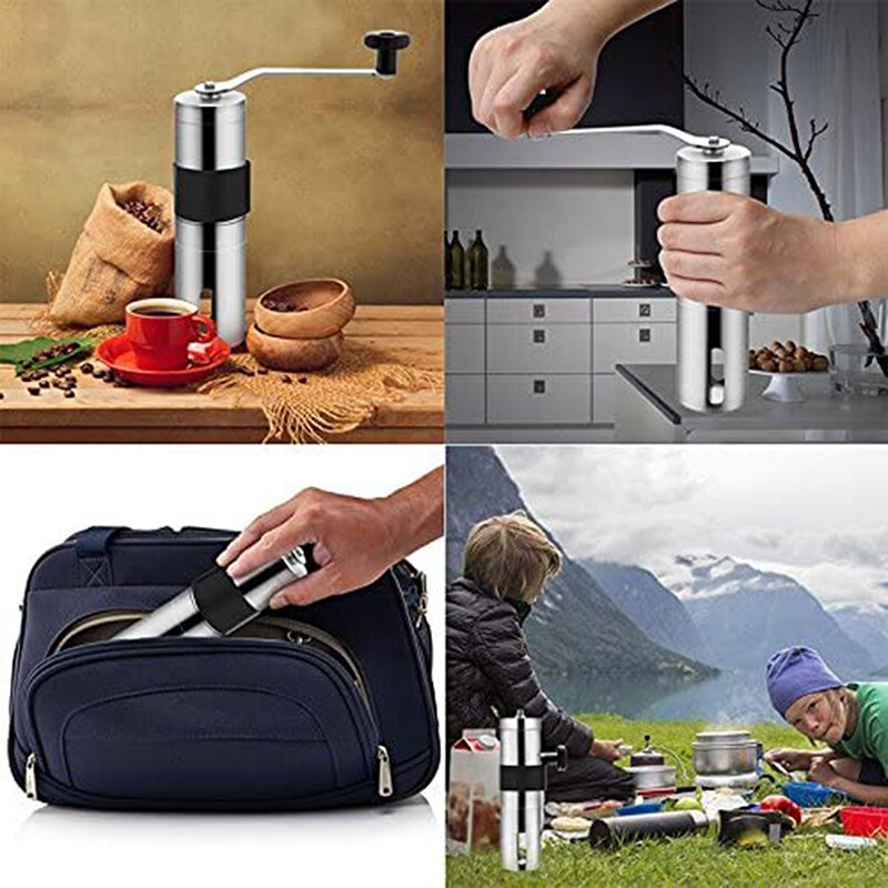 Kitchen Tool Grinders Silver Coffee Grinder Mini Stainless Steel Hand Manual Handmade Coffee Bean Burr Grinders Mill