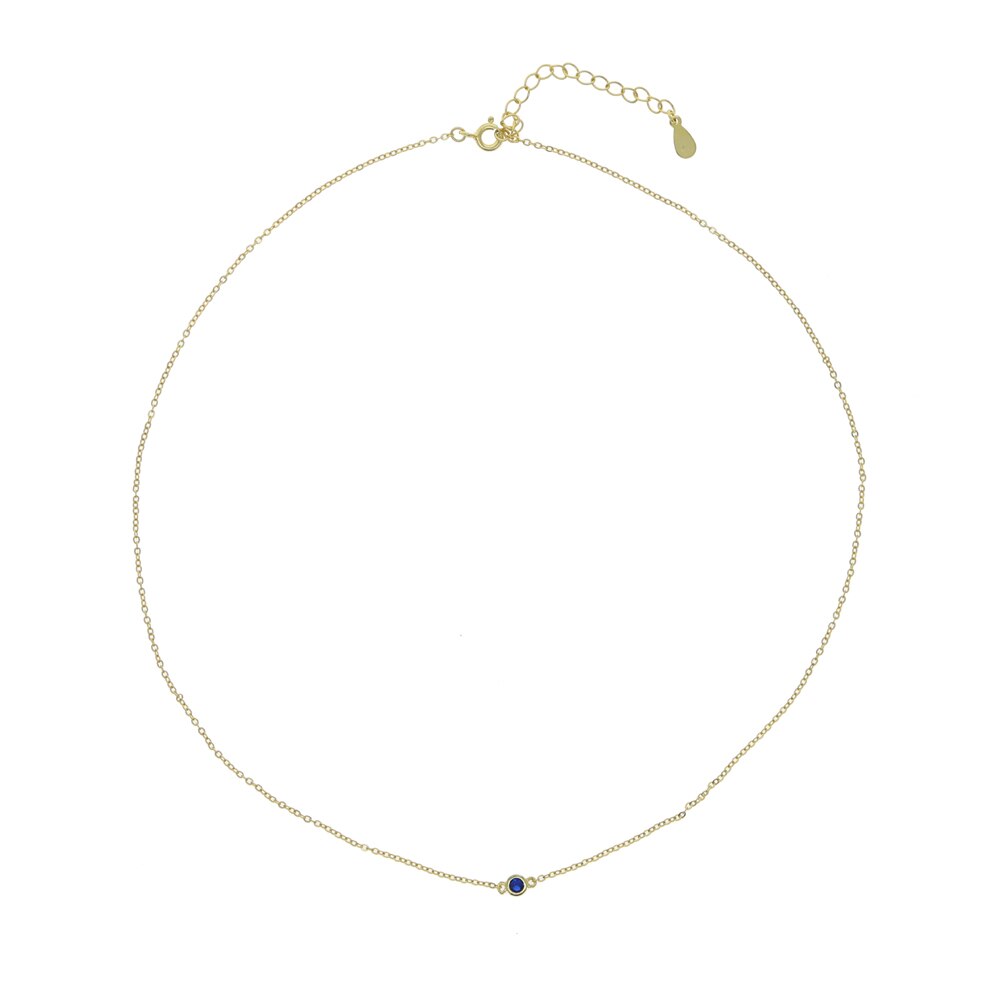 minimal delicate 925 sterling silver single 3MM bezel cz cubic zirconia thin silver chain choker necklace for women jewelry: gold blue cz