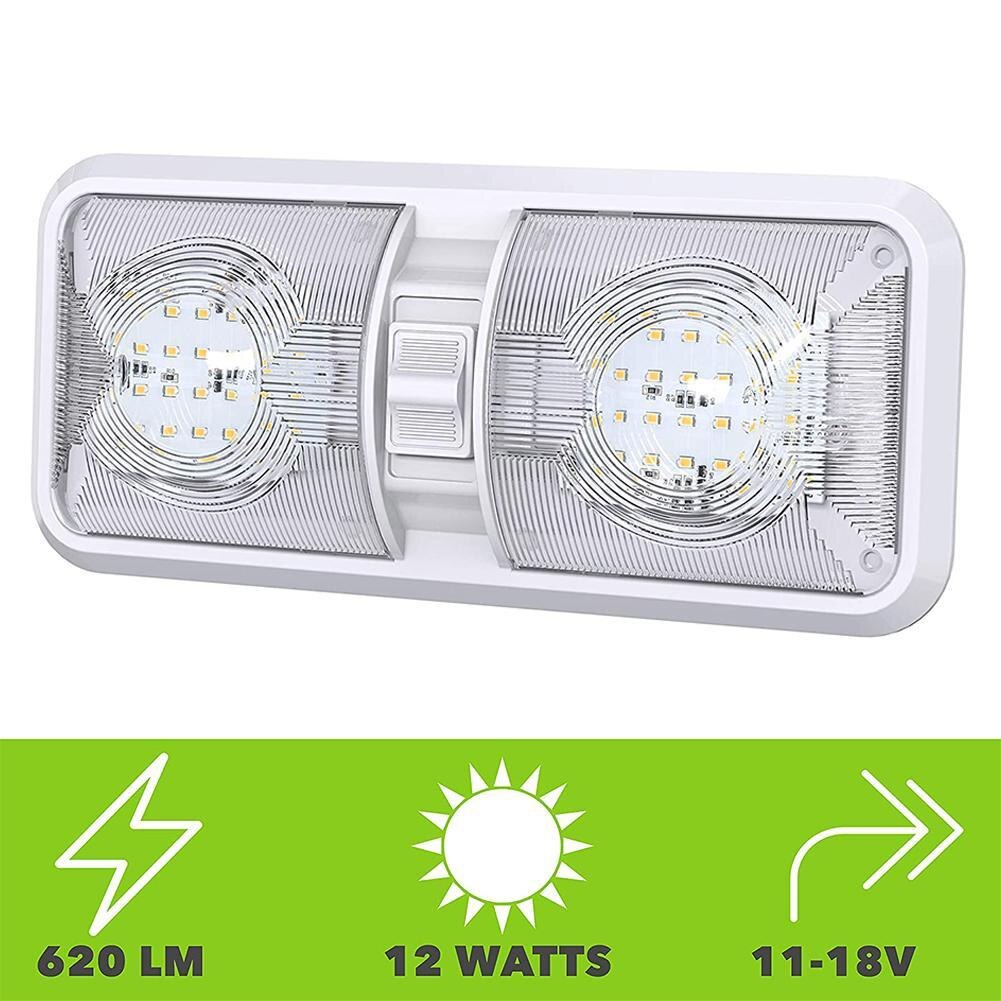 Plafonnier LED intérieur de voiture, 12V, 4500K, éclairage d&#39;intérieur, lampe de lecture, pour camping-Car, camping-Car, caravane, Marine, Double dôme