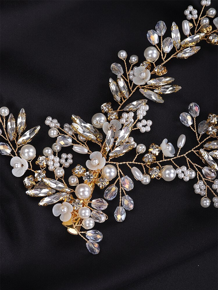 Pearl Rhinestone Flower Bridal Headwear Suit Crystal Wedding Hair Clip Brides Hair Accessories Handmade Party Prom Hair Jewelry