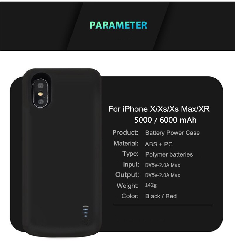 iPhone Power Case 5000mAh - External Battery Charger for iPhone X, XS, XR, XS Max