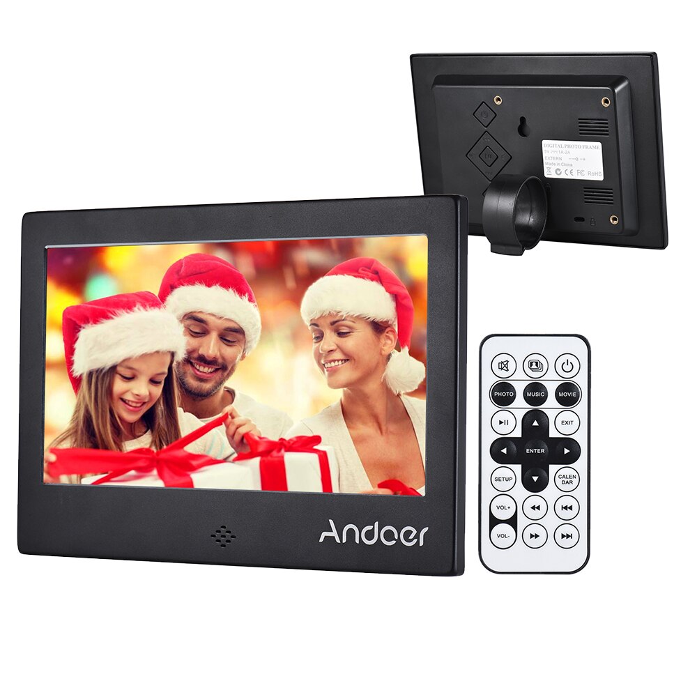 Andoer 7 "LED Digital Foto Rahmen 720P Video/Musik/Kalender/Uhr/TXT Player 1024*600 auflösung Metall Rahmen w/Fernbedienung: Black / US Plug