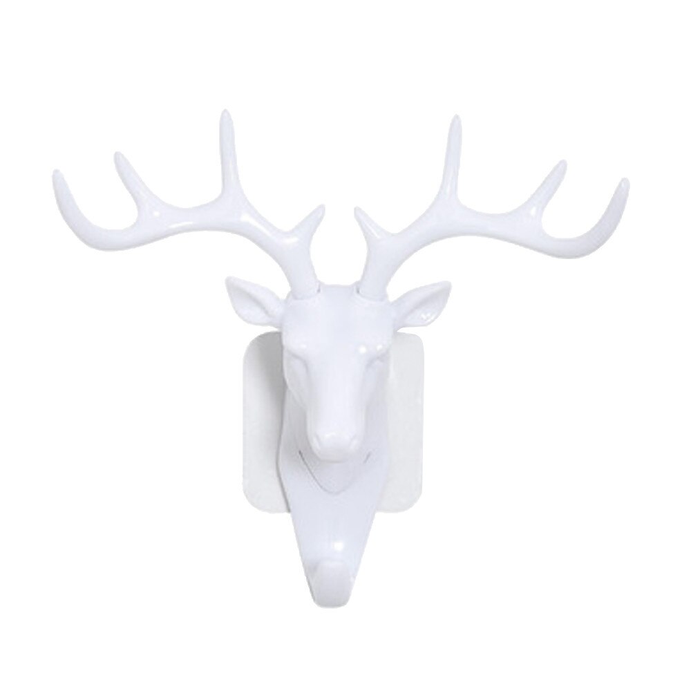1 PC hanger hooks Deer head Self Adhesive Wall Door Hook Hanger Bag Keys Sticky Holder House Kitchen Bathroom Hooks H5: White