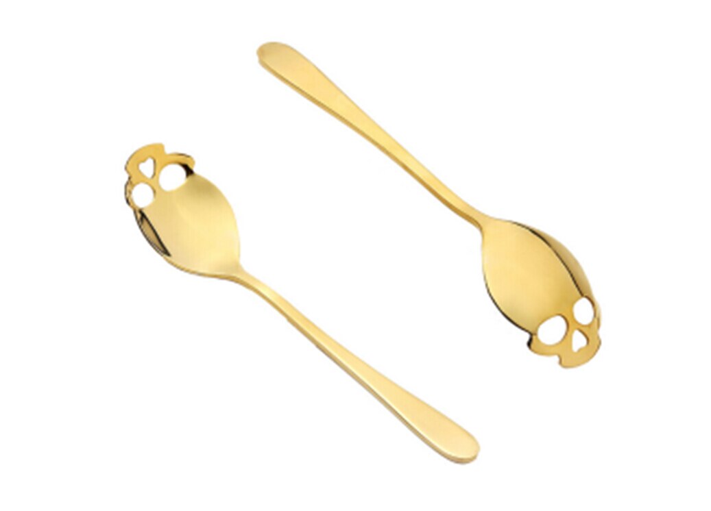 1PC Spoon Sugar Skull Tea Spoon Stainless Steel Silverware Skeleton For Tea Coffee: Gold