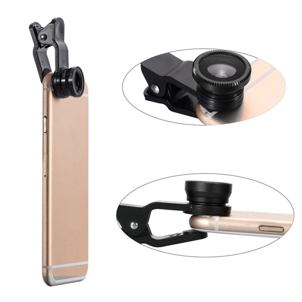 3in1 Fisheye Phone Lens 0.65X Wide Angle Zoom Fish Eye 10X Macro Lenses Camera Kits With Clip Lens On The Phone For Smartphone