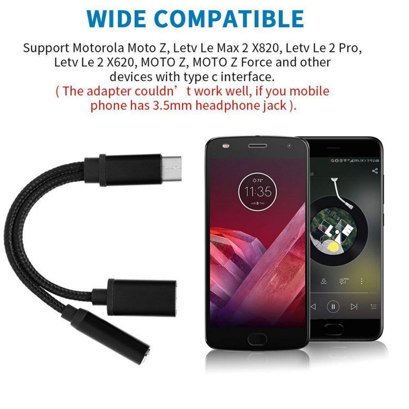 3.5 Mm Hoofdtelefoon Audio Jack Adapter 2-In-1 Usb Type-C Om 3.5 Mm Koptelefoon Adapters converter 1 Pc 3-In-1 USB-C Weven Adapter Kabel
