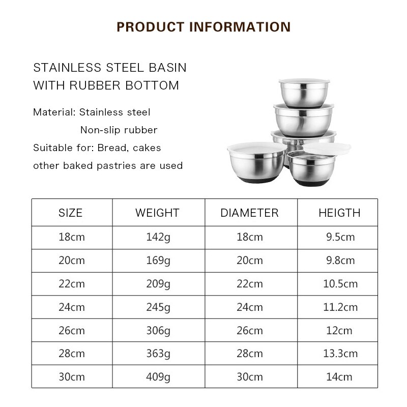 Stainless Steel Mixing Bowl Ergonomic Non-slip Silicone Bottom Salad Mixer Bowls Easy Clean Bowl Kitchen Utensil Cooking Tools
