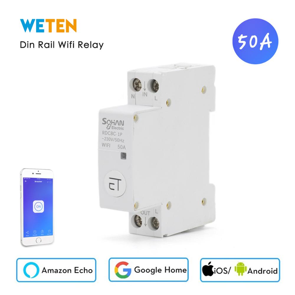 Din Rail Wifi Relay Switch Time Relay AC 220V 50A eWelink App Remote Control Work with Alexa Google Home Smart Delay Relay