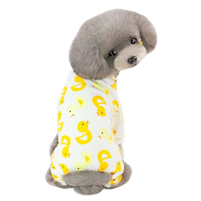 All Seasons Cartoon Print Dog Pajamas Soft Comfortable Puppy Dog Jumpsuit Cute Patterns Pet Rompers Home Wear Pajamas: S / Yellow