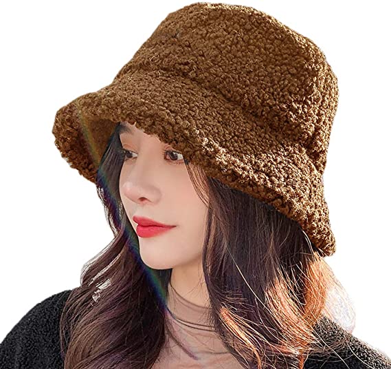 Lamb Wool Faux Female Hat Fur Warm Female Hat Faux Fur Winter Women&#39;s Bucket Hat Fisherman Outdoor Sun Hat Panama Lady Hat Cap