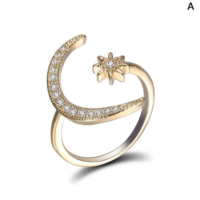 Legering Zilveren Maansikkel Ringen Gouden Ring Trouwringen Voor Vrouwen Mode-sieraden Femme Verstelbare Engagement Ring