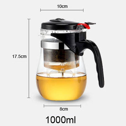 Varmebestandigt glas tekande kinesisk kung fu te sæt puer kedel kaffeglas kaffemaskine bekvem kontor tekande: 1000ml