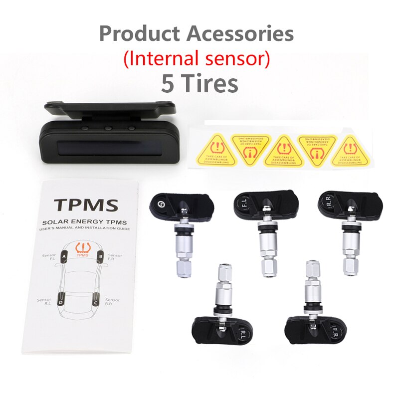 Develuck Car Tire Pressure Monitor System Solar Power Adjustable LCD Screen Automatic Brightness Control Wireless 5 Tire TPMS