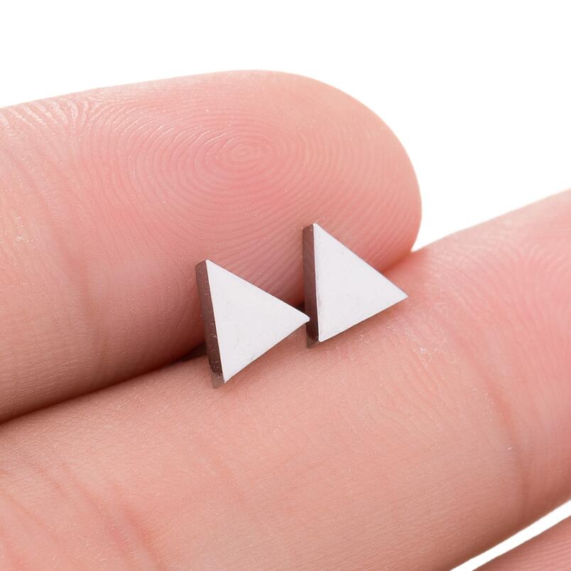 Pendientes sencillos de triángulo abierto Unisex, joyería delicada de acero inoxidable Punk Rock, con cierre de tuerca, geometría, triángulo de la muerte: Blanco / PLATEADO