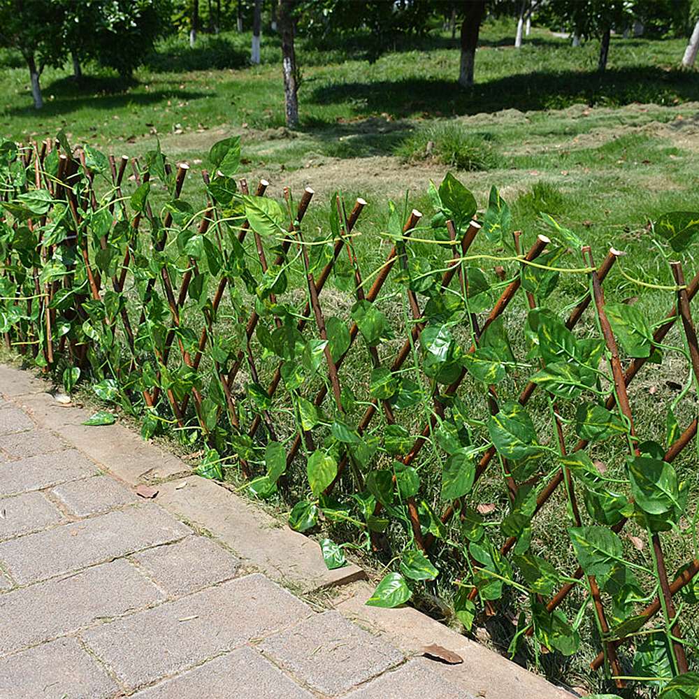 Green Vine Simulation Plant Telescopic Fence Decorative Wooden Fence Climbing Frame Gardening Plant Home Decorations