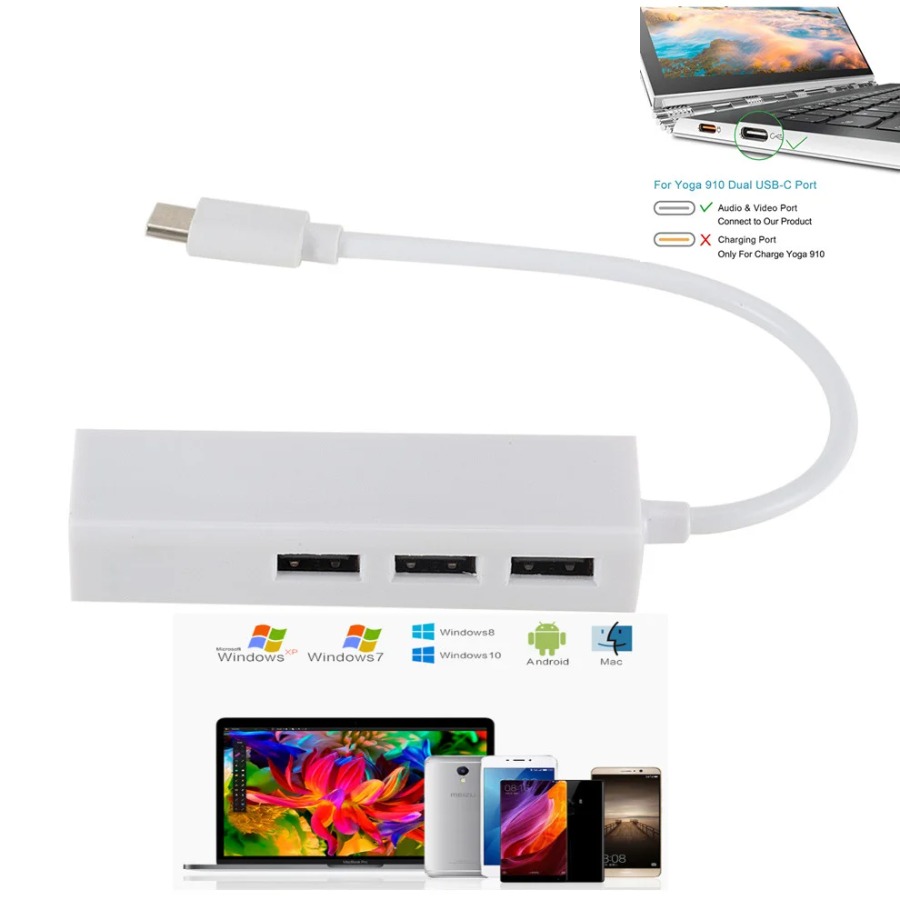 100 Mbps USB 3.1 HUB TYPE C Naar Ethernet Netwerk LAN Adapter RJ45 USB-C met 3 Poorten USB HUB Splitter voor MacBook Pro Laptop
