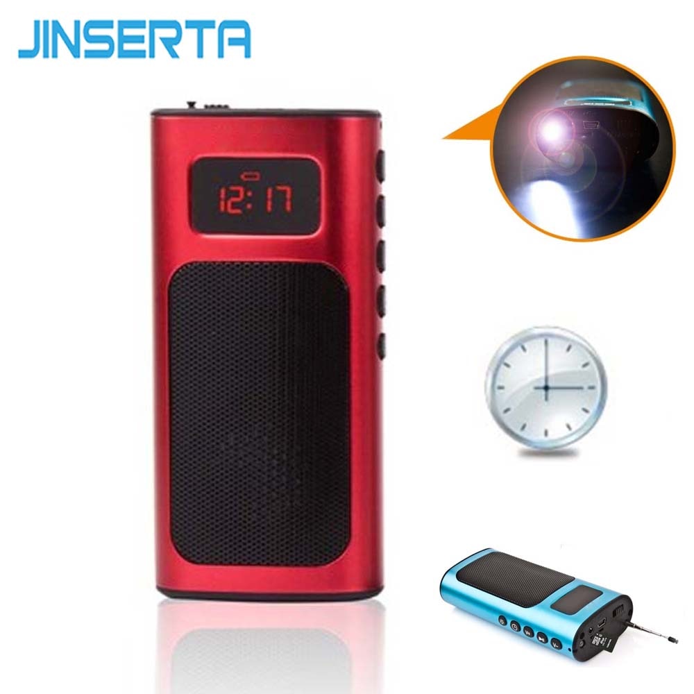 JINSERTA Mini FM Radio Speaker Muziekspeler met LED Licht Opladen Kabel Ondersteuning Tf-kaart Aux Spelen