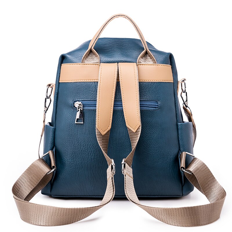 Stepp Leder Anti-Diebstahl Rucksäcke mit Metall sperren Blau Schwarz Frauen Rucksack Taschen Damen Kleine Reise Schule tasche
