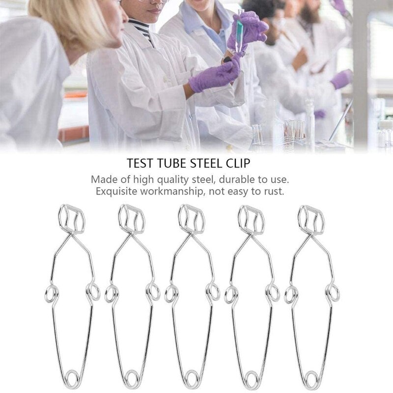 Abrazadera de tubo de ensayo práctica, herramienta de Clip de acero de tubo de ensayo de laboratorio, Clip de soporte de tubo de vidrio para tubo de ensayo de vidrio de laboratorio, 5 piezas