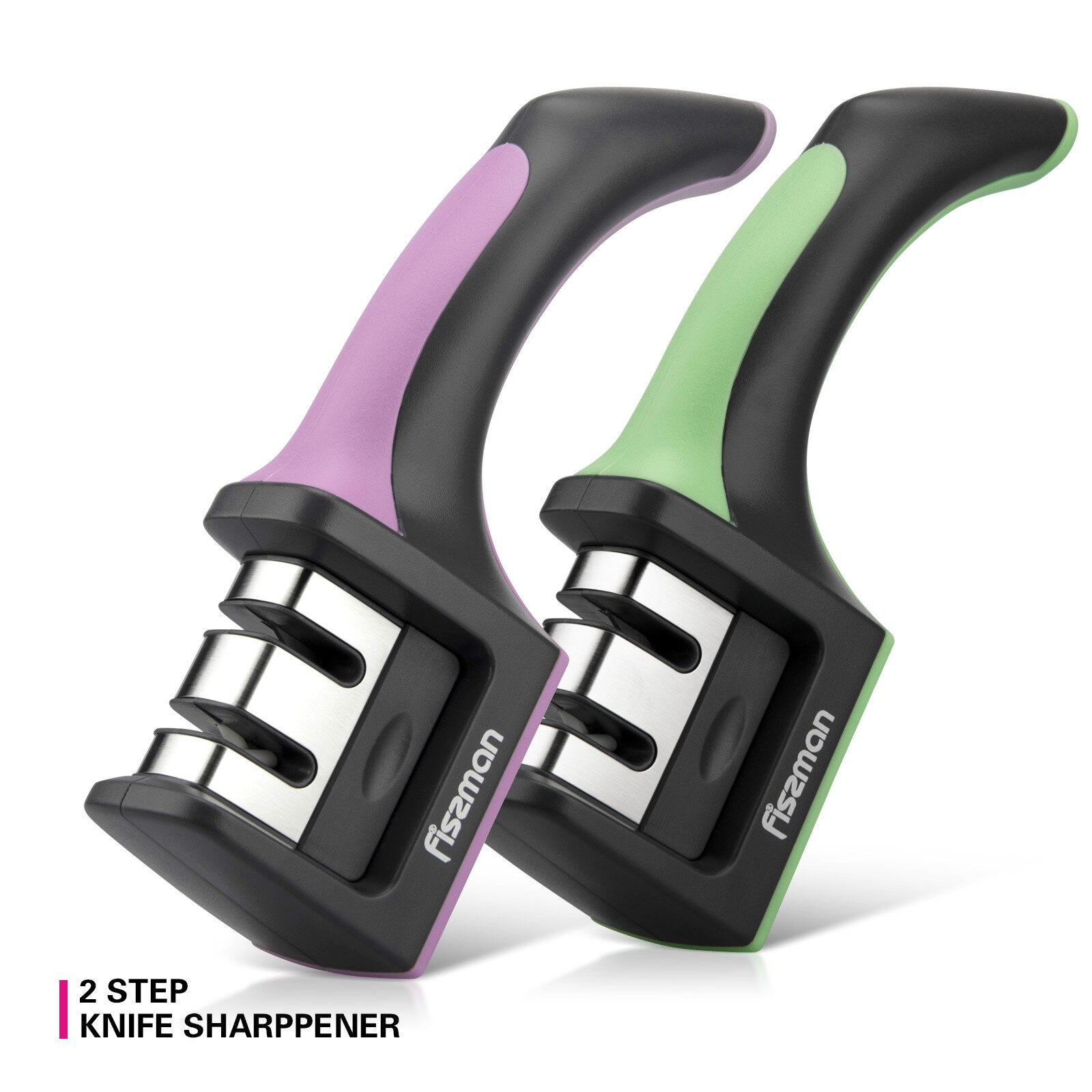 Two-step sharpener with tungsten carbide and ceramic