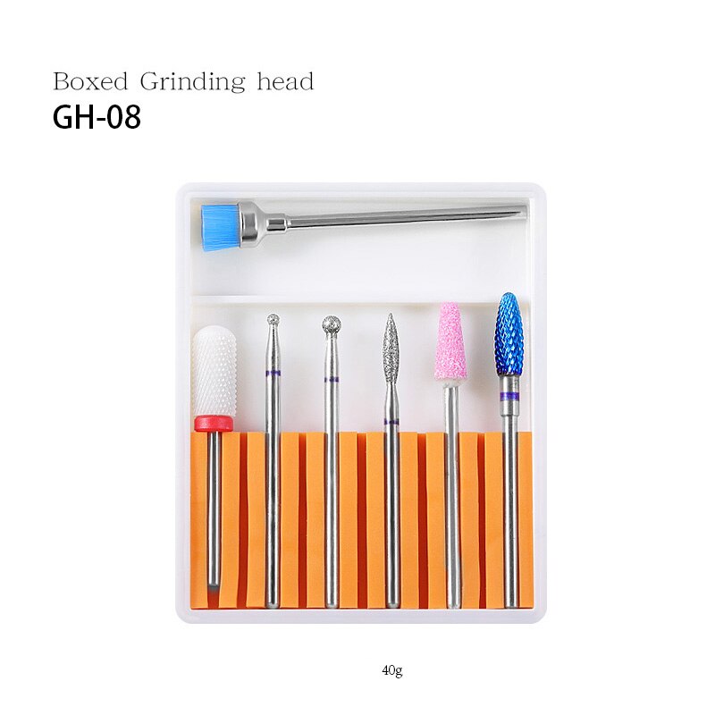 7PCS Ceramic Diamond Nail Drill Bits Set Milling Cutter Set Manicure Rotary Burr Clean Bits Electric Machine Accessory Nail File: GH 08