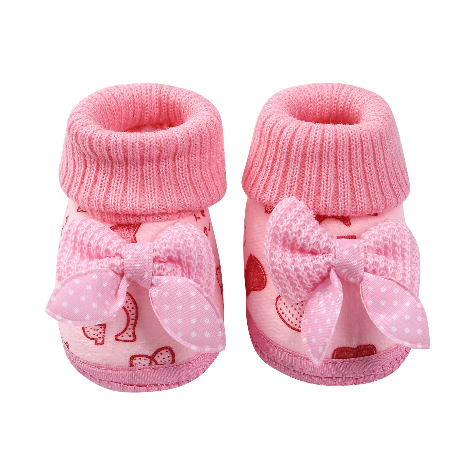 Toddler Baby Girls Bowknot Walking Shoes Toddler Plush Anti skid Boots for Kids Lace Up Bow Children's Elastic Sole Socks: Pink / 3-5 Months