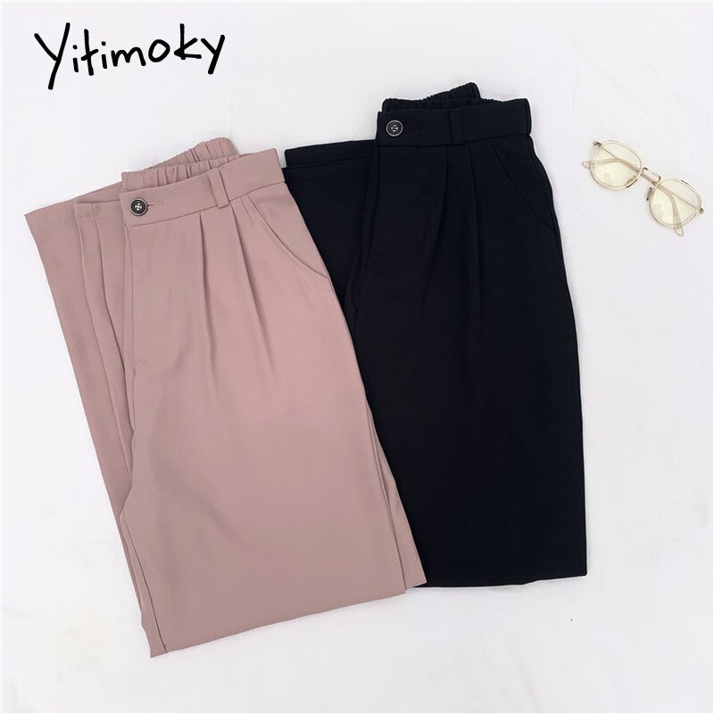 Elastiske taljebukser kvinder formelle damer lige bukser kvinder pink sort plus size højtaljede bukser streetwear koreanske bukser