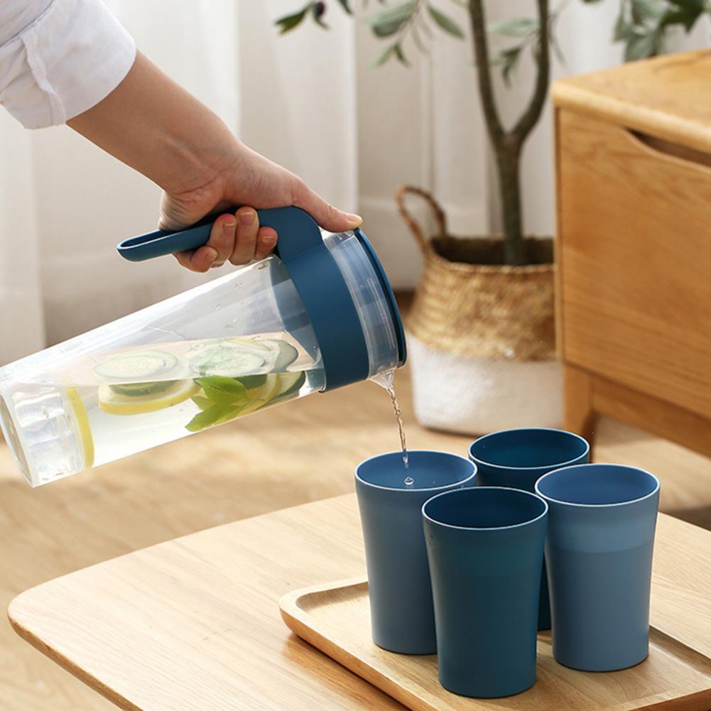 1 Set 1000ml Plastic Water Pot Cold Water Bottle Handle Water Kettle Transparent Large Capacity Safe Healthy Plastic Water Cups