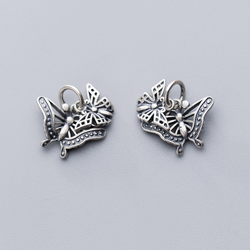 Pendentif de boucle d'oreille en argent Sterling 925, breloques en forme de Double papillon ajourées, artisanat, bricolage de bijoux pour femmes